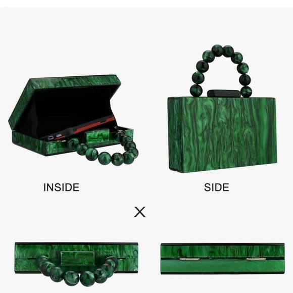 Acrylic green marbled crossbody square bag with gold crossbody strap - Picture 4 of 4